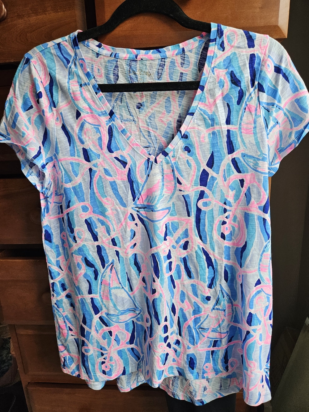 Lilly Pulitzer Blue, Pink & Navy Abstract Print Top